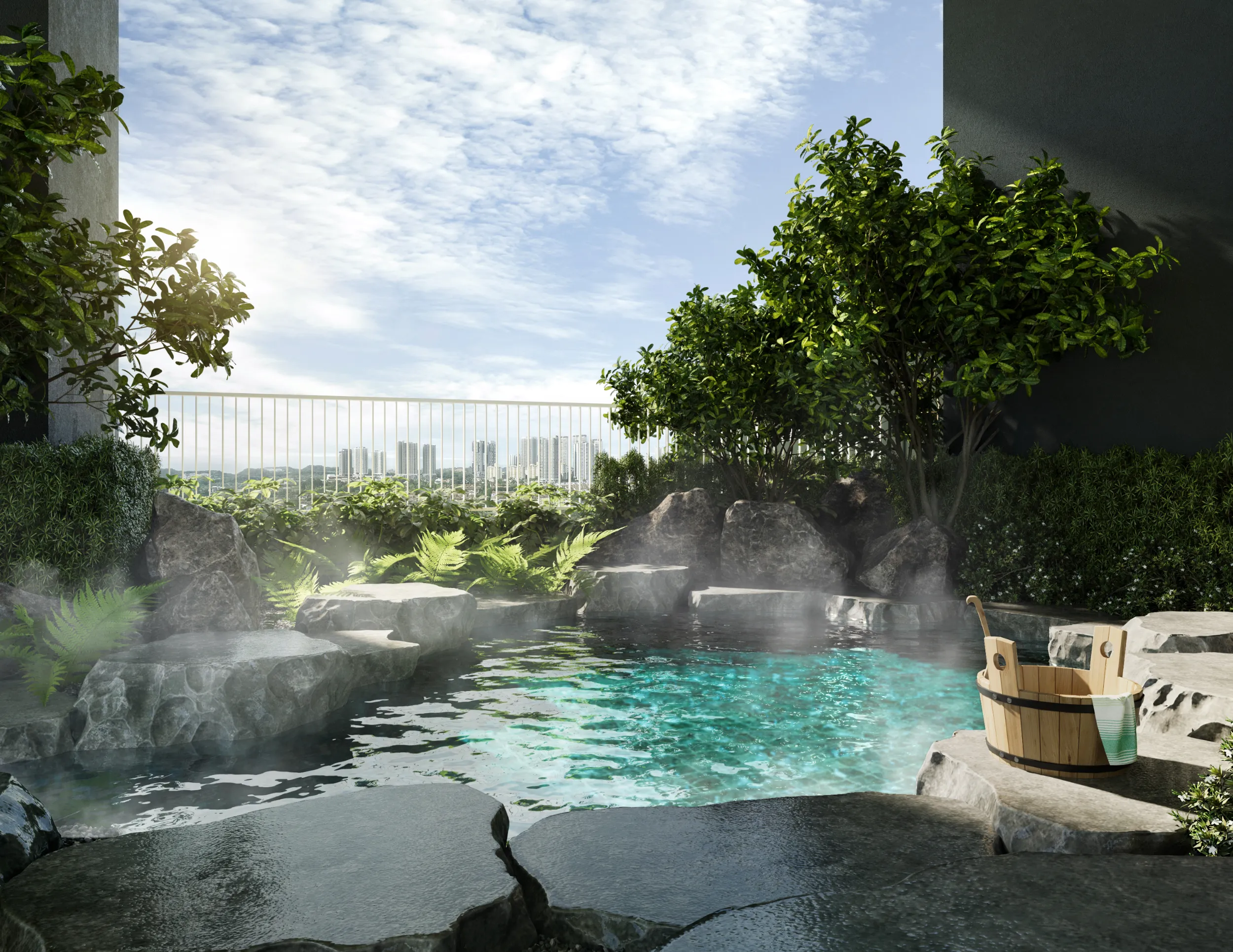 Artist's impression of the Onsen Pool at Aras Residences